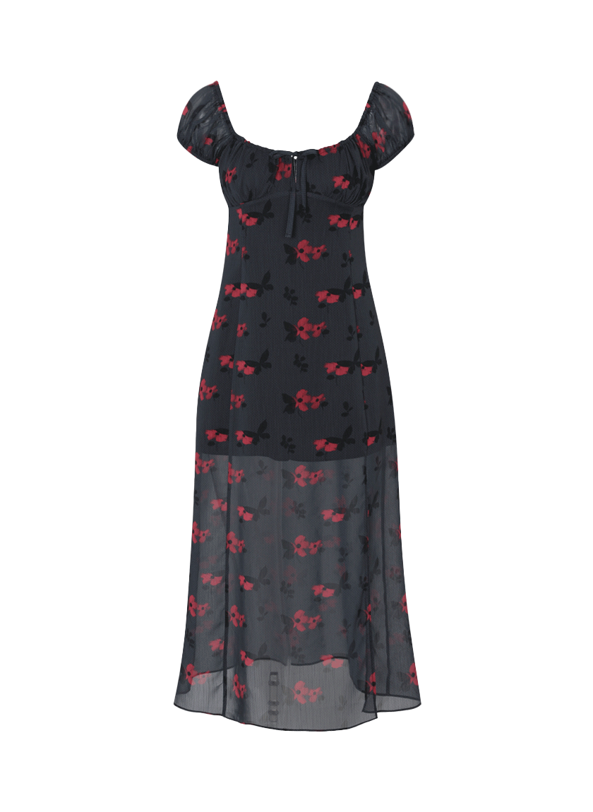 Butterfly Night Rose Dress (Charcoal)