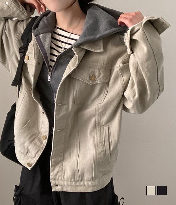 [무료배송] 데이웨어 간절기 후드 레이어드 루즈핏 코튼 자켓