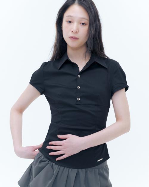 Fitted cap sleeves shirts BLACK