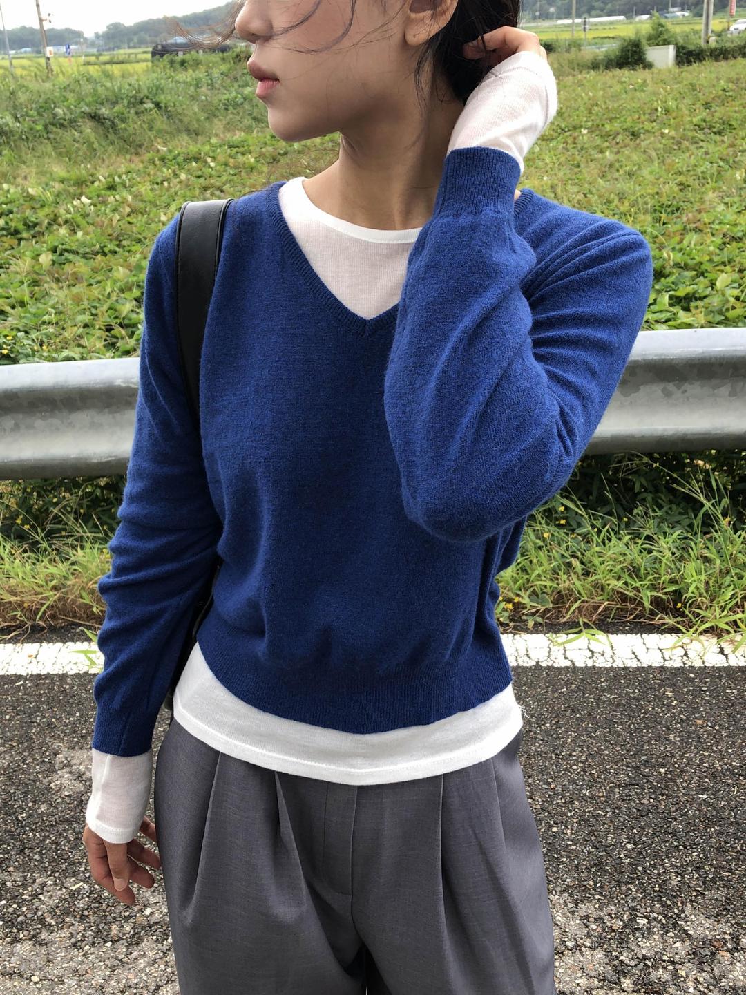 딥플럼 어텀 캐시 니트 / 브이넥 캐시미어 니트 여자 부드러운 크롭 레몬 옐로우 레드 블루 그린 그레이