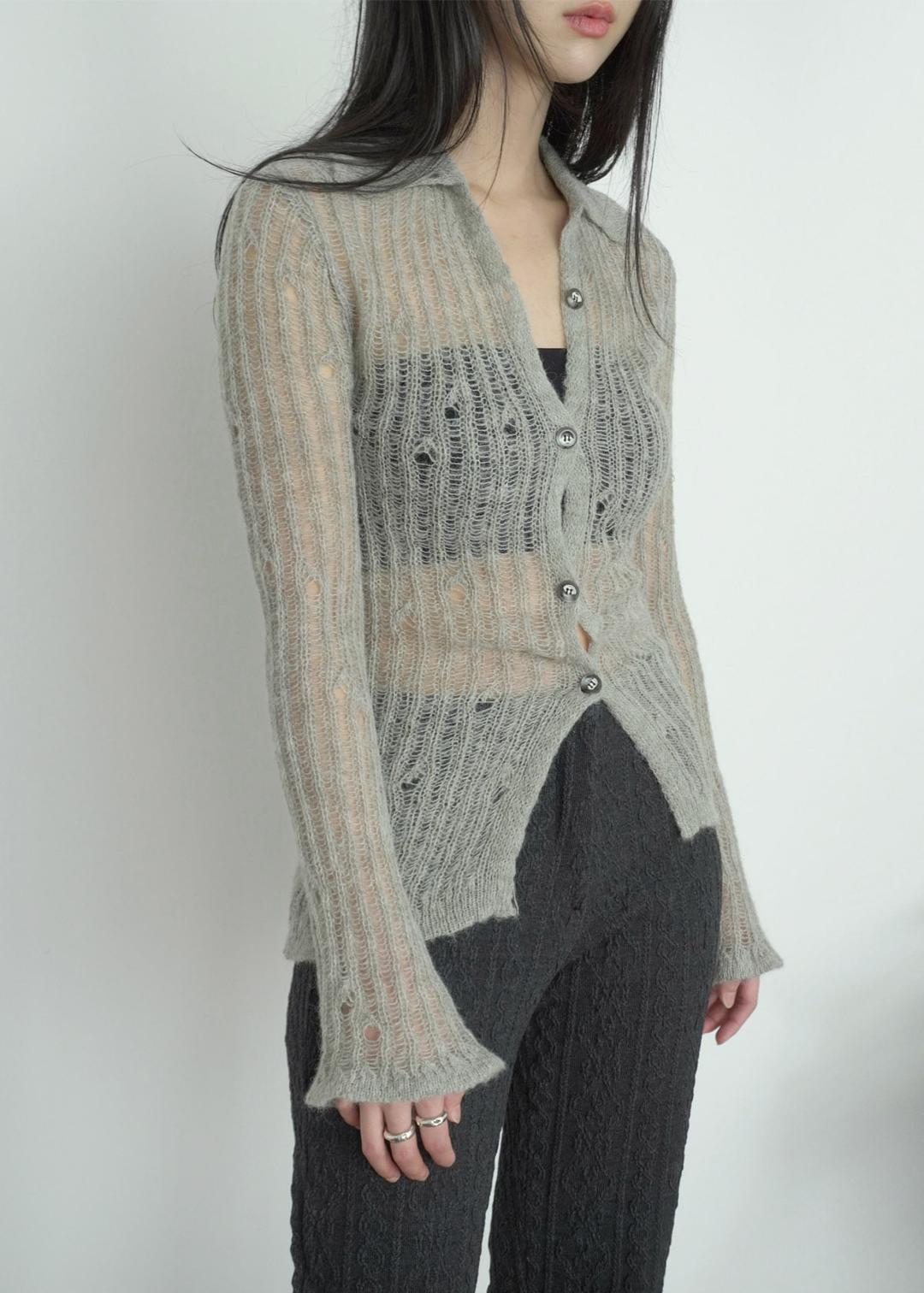 Damage Collar Knit Cardigan (2c)