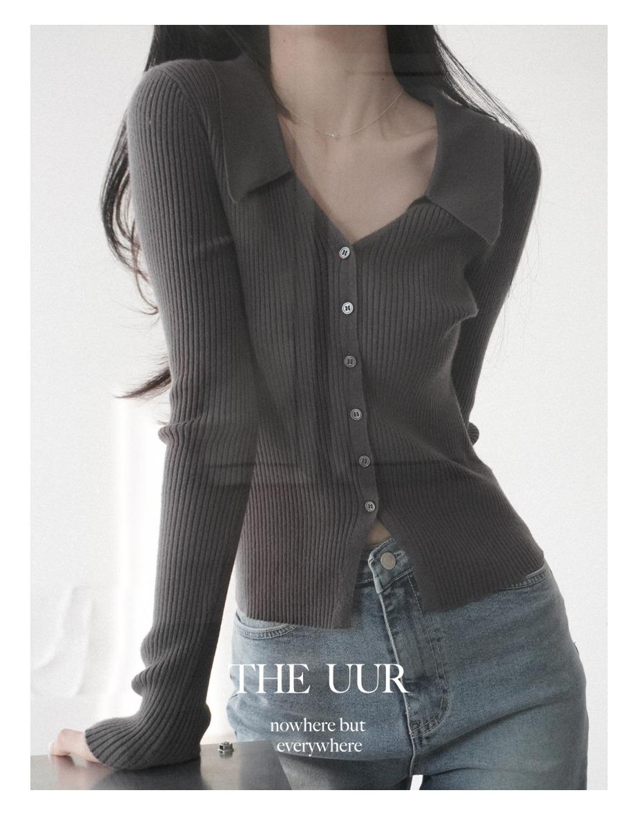 uur love collar V cardigan [marron-charcoal]