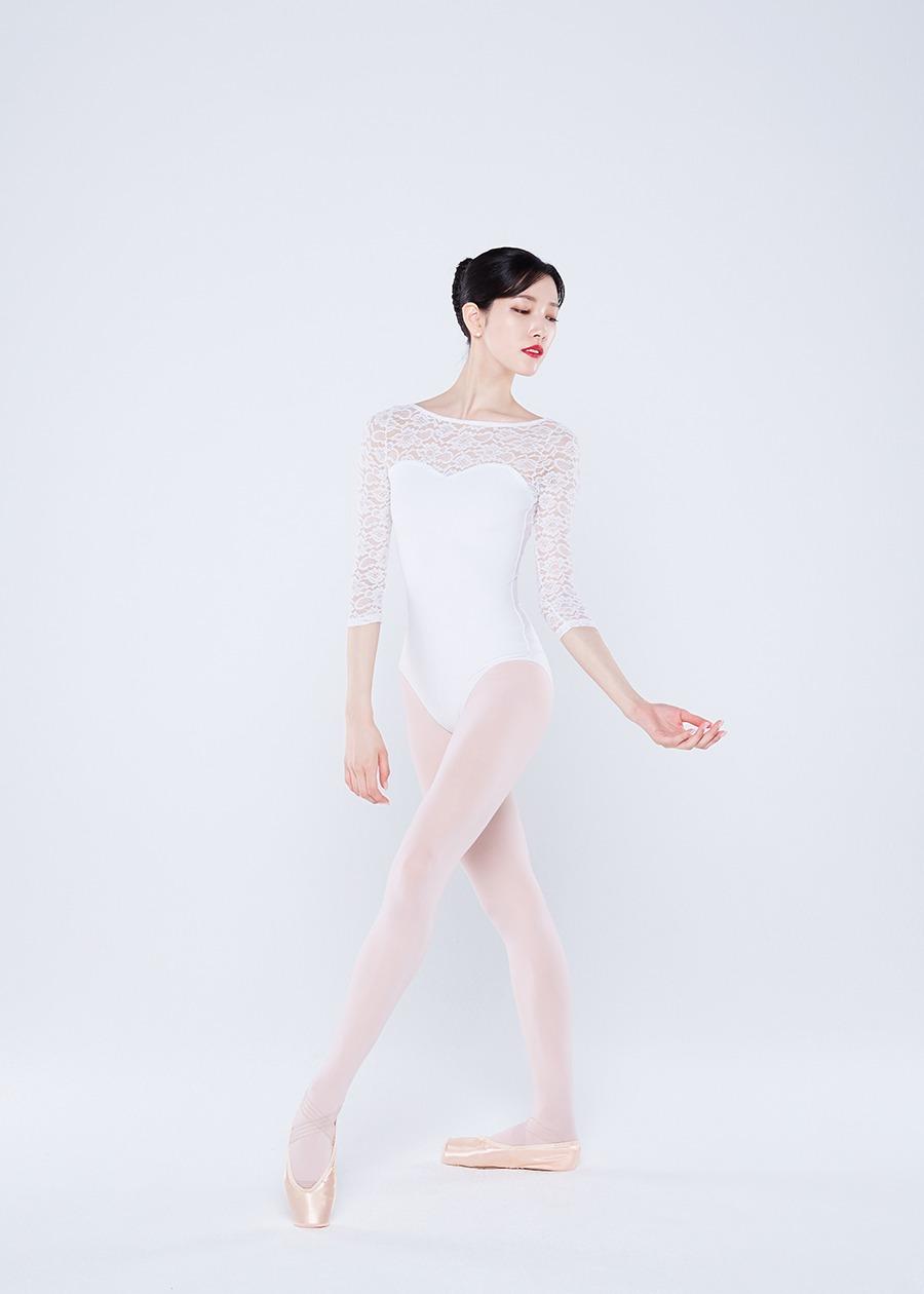 스윗하트 슬리브 레오타드 / Lace White