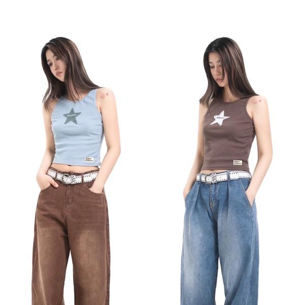 Star raw edge patch logo embroidered vest