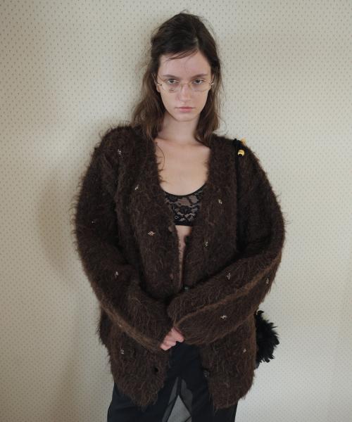 JEWEL WOOL CARDIGAN_BROWN
