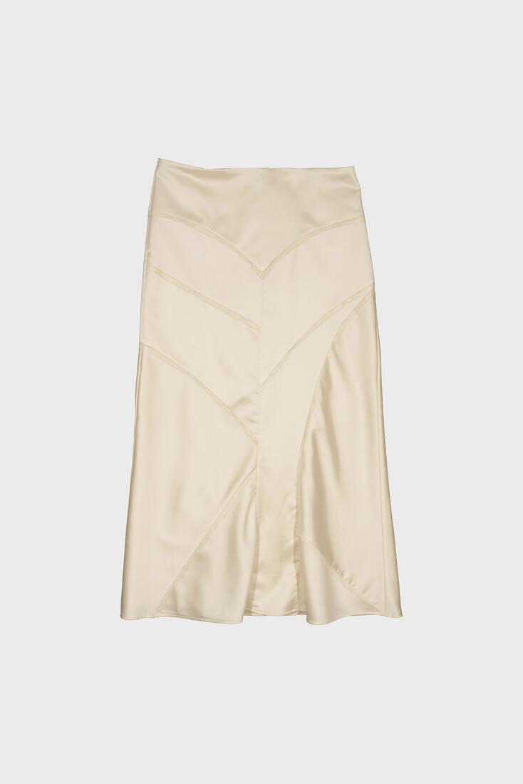 MESH INSERT SATIN SKIRT