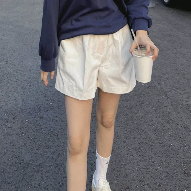 (4color) 코튼 핀턱 하이웨스트 뒷밴딩 3부 와이드 A라인 하프 숏 팬츠 간절기 가을 면 반바지