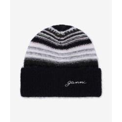 GANNI 스트라이프 소프트 울 비니 - 블랙 A6306099