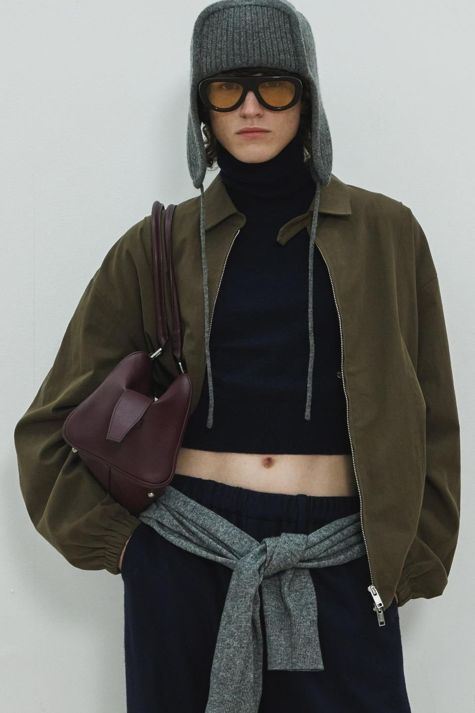 Pin Tuck Cotton Blouson / Brown