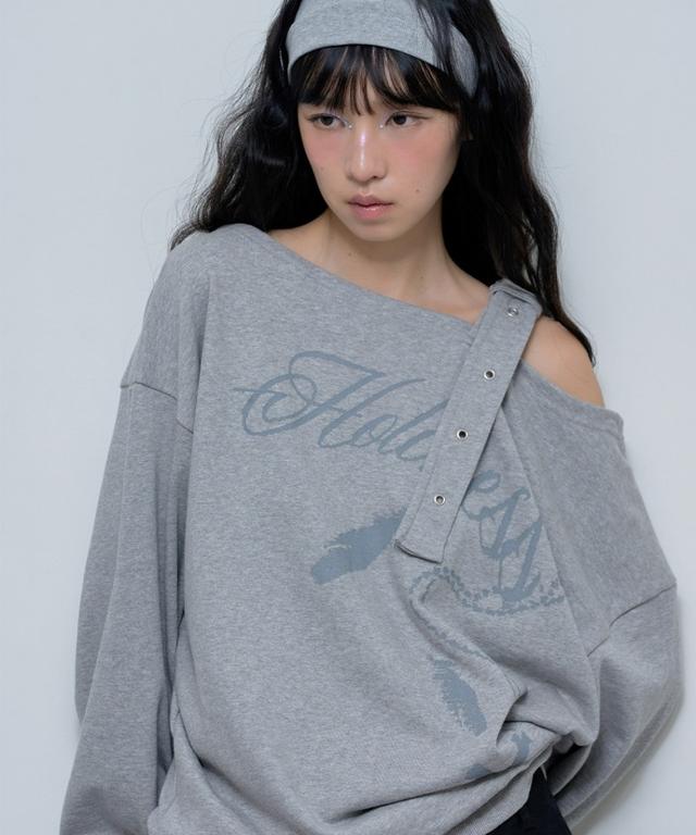 ONE-SHOULDER BUCKLE SWEATSHIRT (MELANGE GRAY)_F24ZB063
