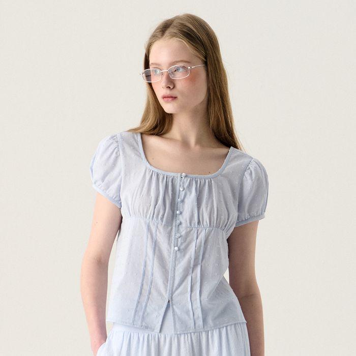 POLKA DOT PUFF SLEEVE BLOUSE (LIGHT BLUE)