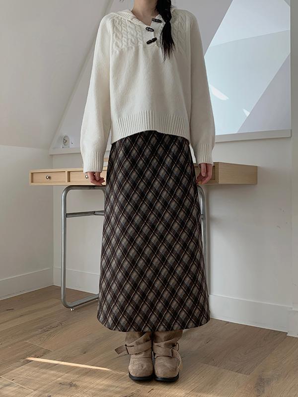 시프트에잇 [기모원단!/얼리윈터❄️] 아가일 기모 롱 스커트 치마 2color