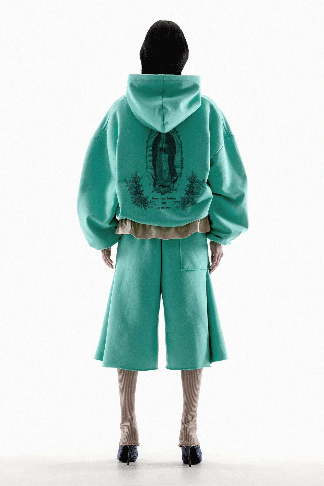 GUADALUPE STRING MID LENGTH HOODED ZIP UP - T BLUE