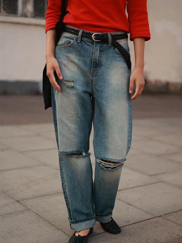 (M사이즈 입고대기중) RIPPED BOYFRIEND JEANS, VINTAGE BLUE