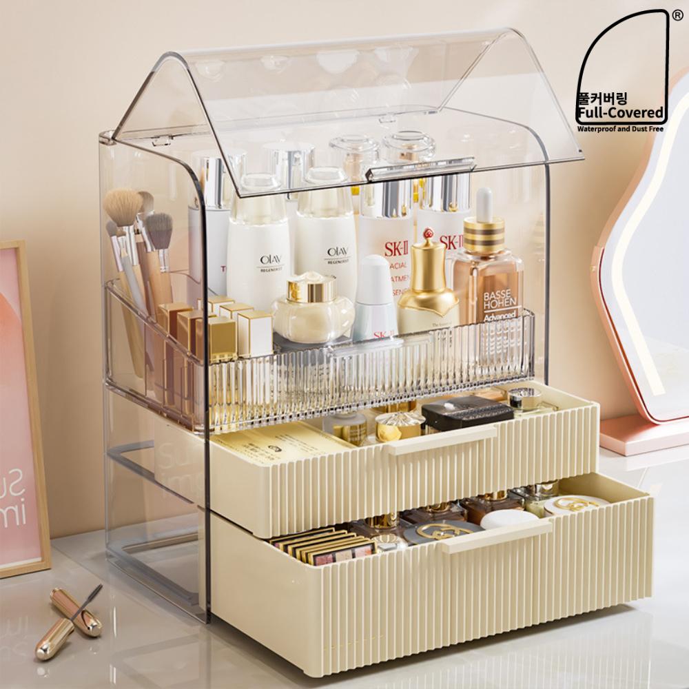 엣지영 풀커버링 특대형 솔리드 베이지 화장품 정리함 화장대 수납함 투명 아크릴 함 정리대