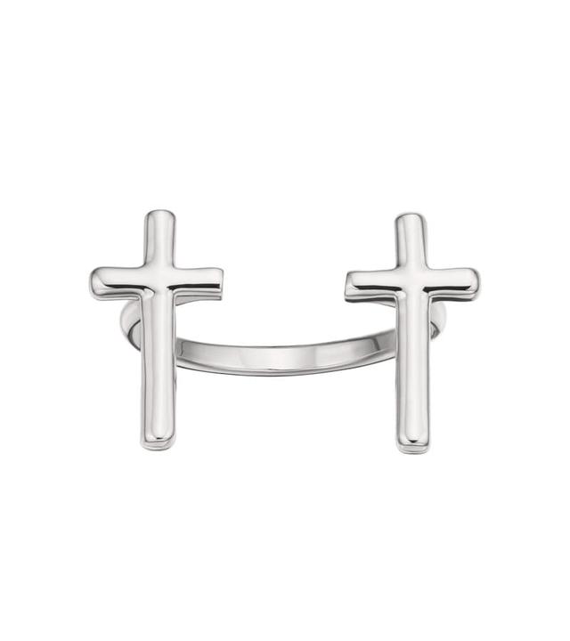 Silver cross open ring