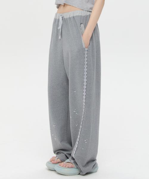 타입서비스(TYPESERVICE) Lace Trim Hotfix SweatPants [Gray] - 사이즈 & 후기 | 무신사