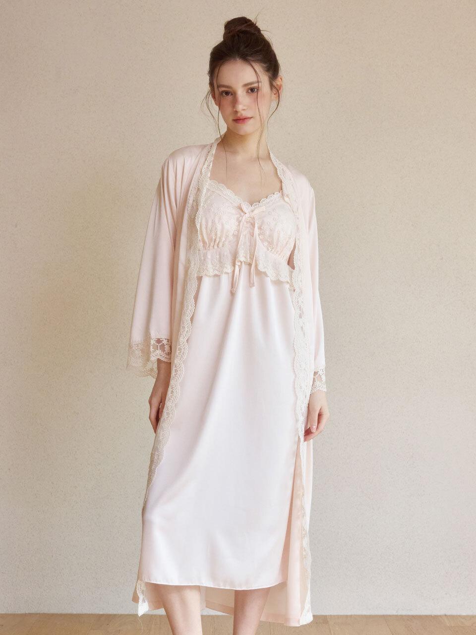 여성 마릴린 실크샤틴 슬립 로브 앙상블 세트 25-06931