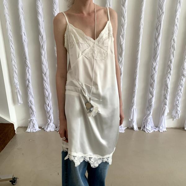 LONSLAN Satin Lace Irregular Inner Slip dress