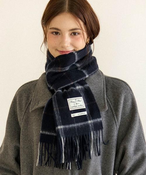 오디너리 체크 울 머플러 - 네이비 체크