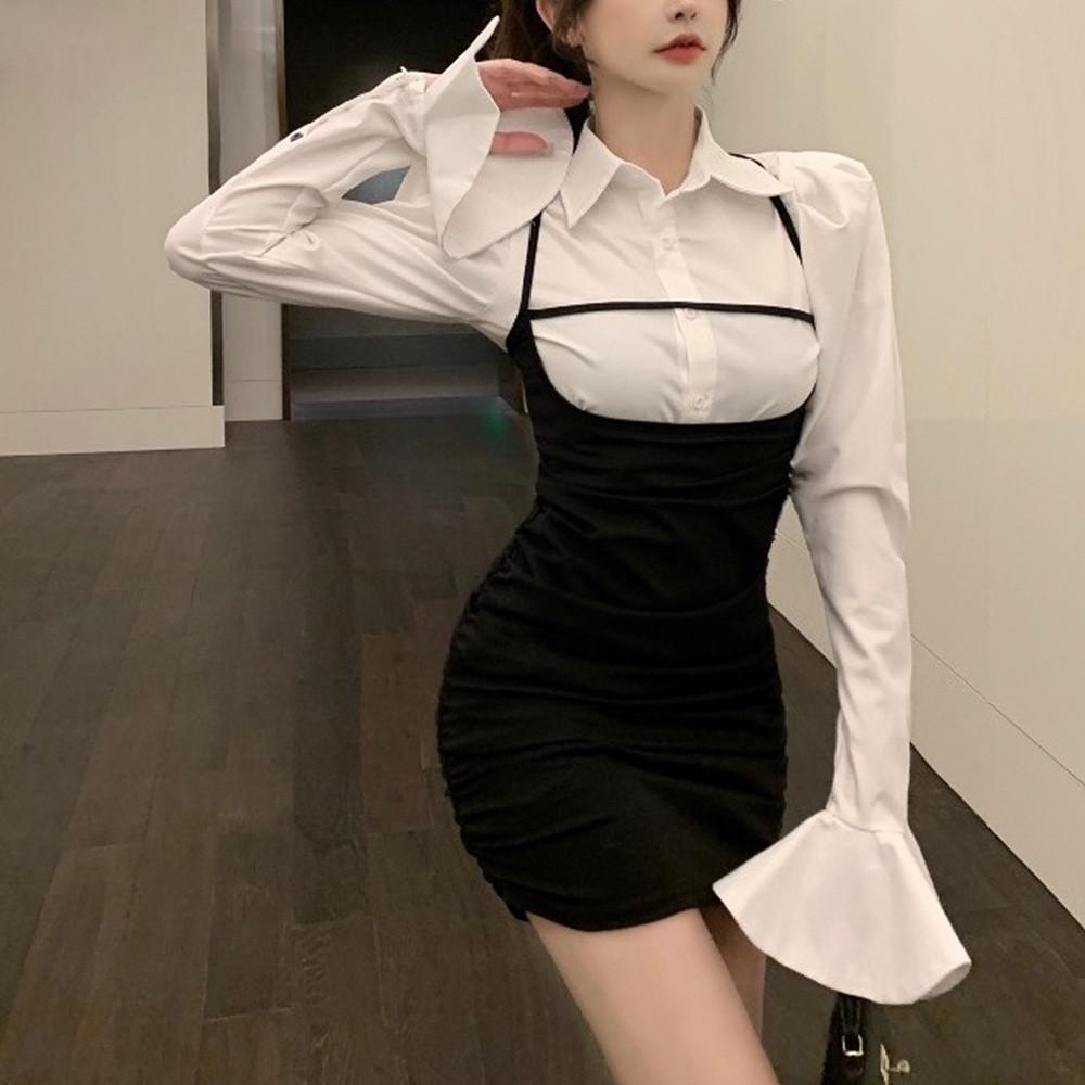 뷔스티에 원피스 슬림핏 블랙 섹시한 달라붙는 틱톡 옷 빅사이즈