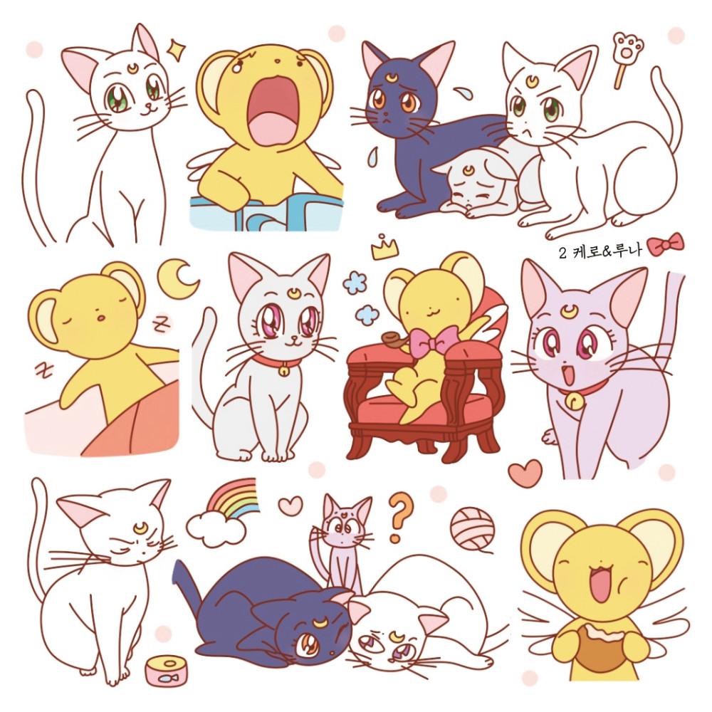 귀요미조연들 인스 스티커 10장 (꼬마네다락방) 카드캡터체리 세일러문