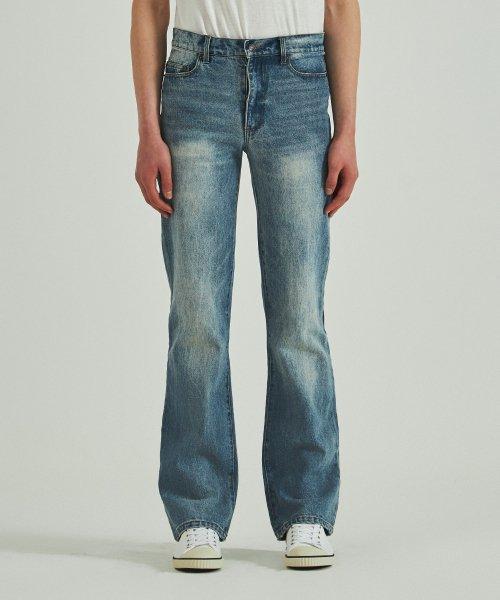 FLARED JEANS WASHED BLUE DENIM