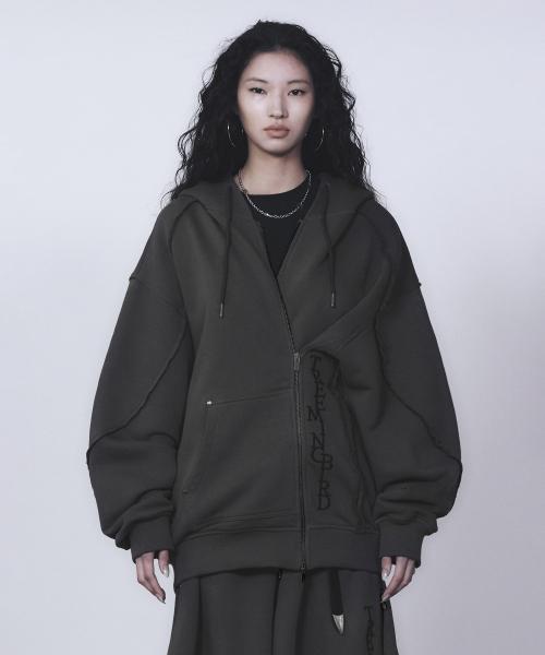 Zipper Finishing Sweat Hoodie Zip-up [ Charcoal ]