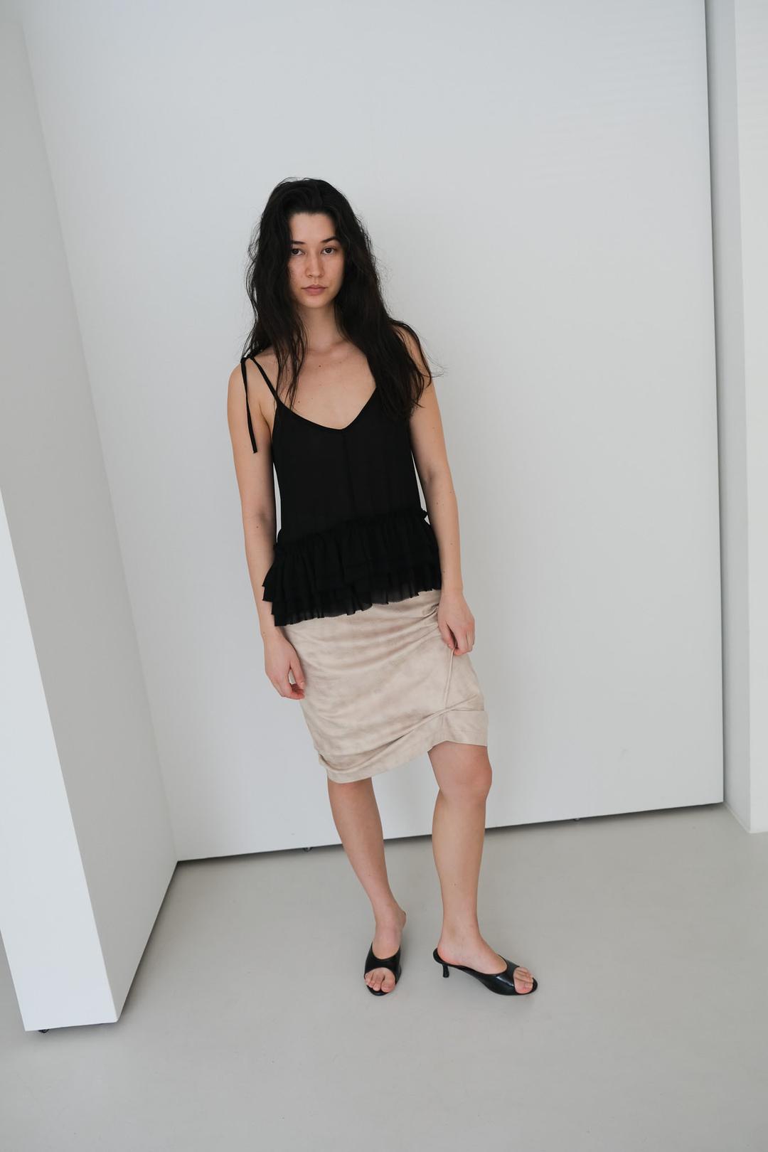 2-way Pin Tuck Volume Skirt Beige
