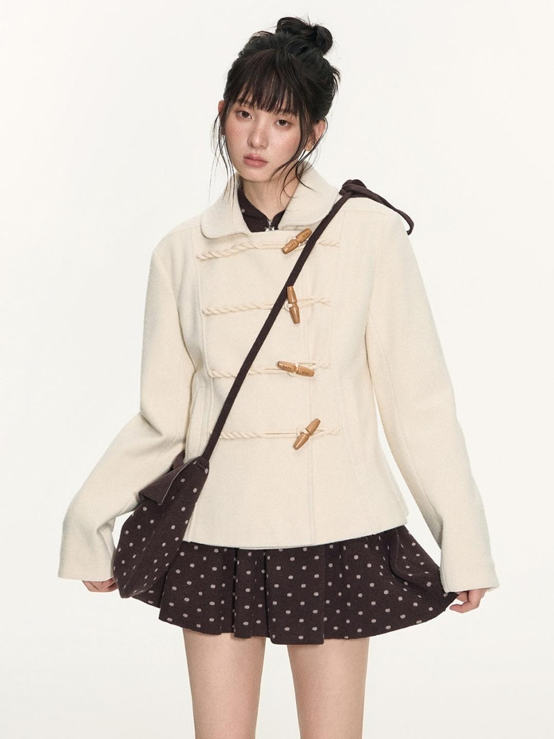 TAKEANAP Slim Horn Button Short Coat (2color)