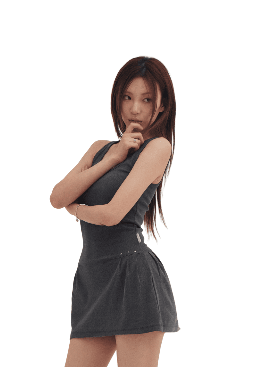 STUD SLEEVELESS MINI DRESS [CHACOAL]