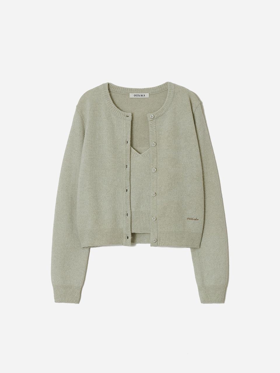 Merino Wool Blended Twin Set Olive