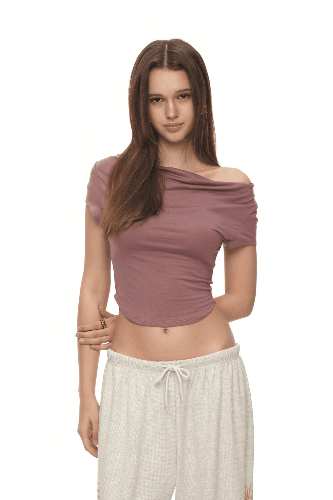 ASYMMETRIC ONE SHOULDER T-SHIRT (MAUVE)