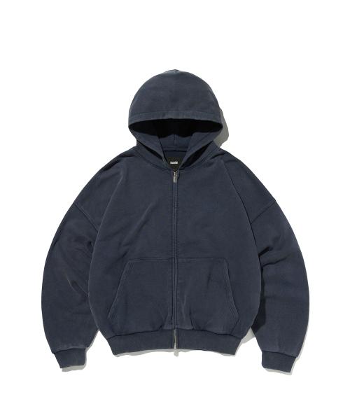 CROPPED WASHED HOOD ZIP UP [WASHING NAVY]