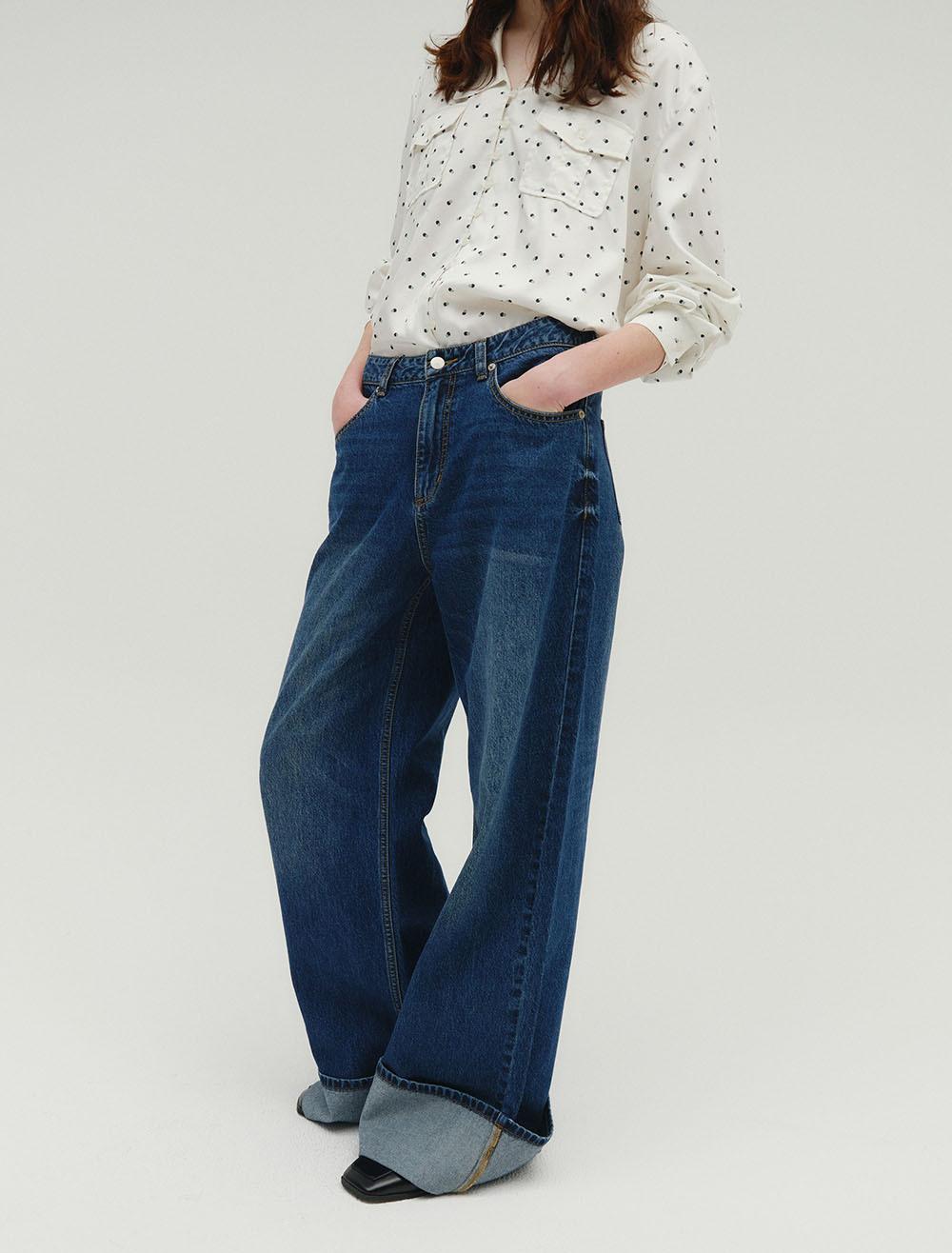 ROLL UP WIDE JEAN [BLUE]