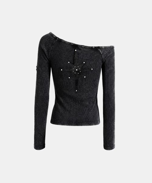 Viper Cotton Rib Asymmetric Top - Black