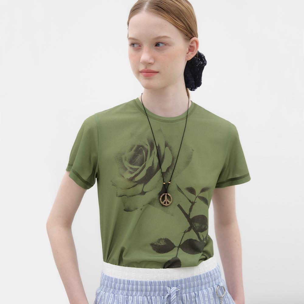 Rose Printed T-shirt - Green