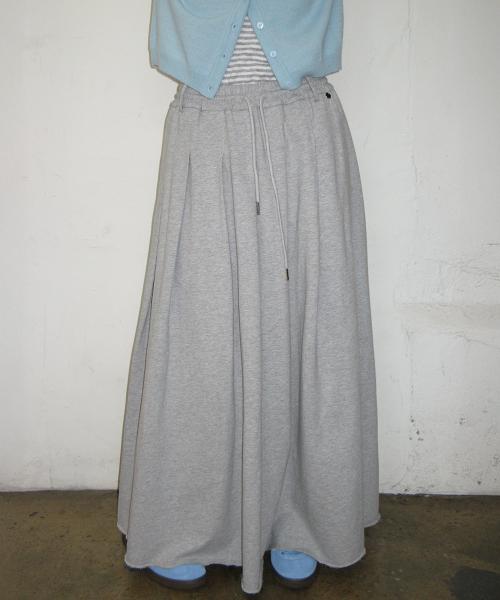 SWEAT PLEATS LONG SKIRT GREY
