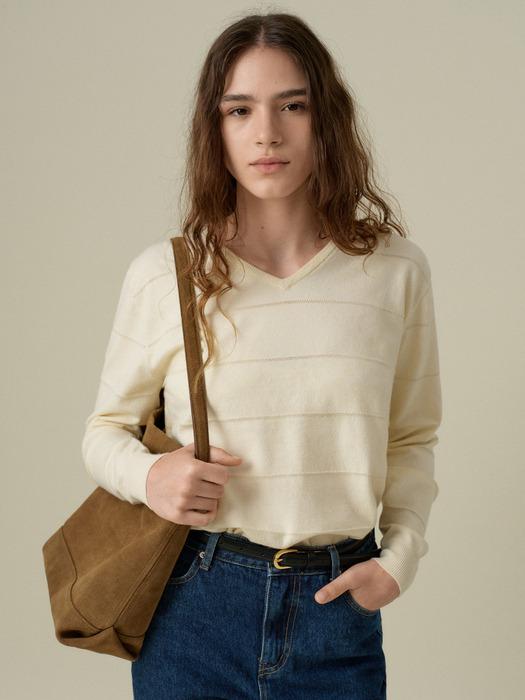 LIVA V NECK KNIT_CREAM