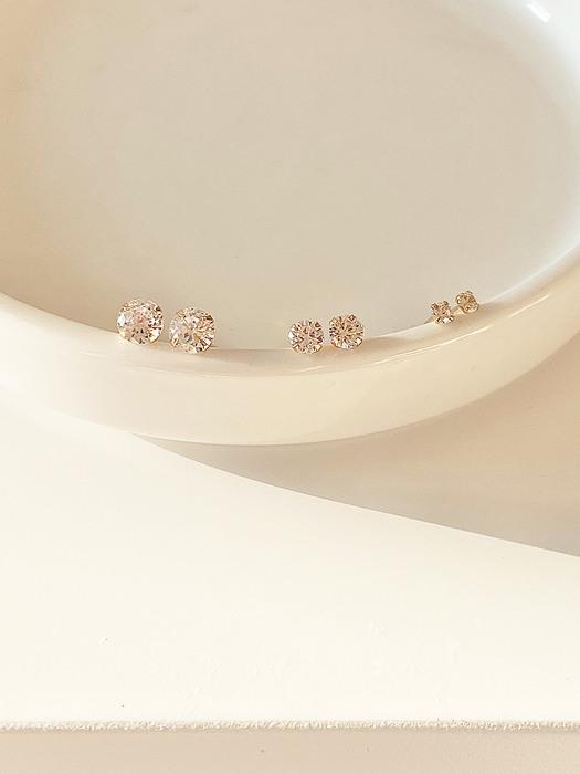 14k gold 원형 큐빅 이어링 - 2mm, 3mm, 4mm 큐빅 귀걸이