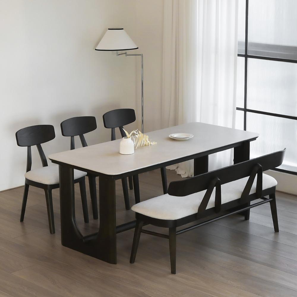 아르케 다크 애쉬 원목 통 세라믹식탁 세트 6인용 1800 2000