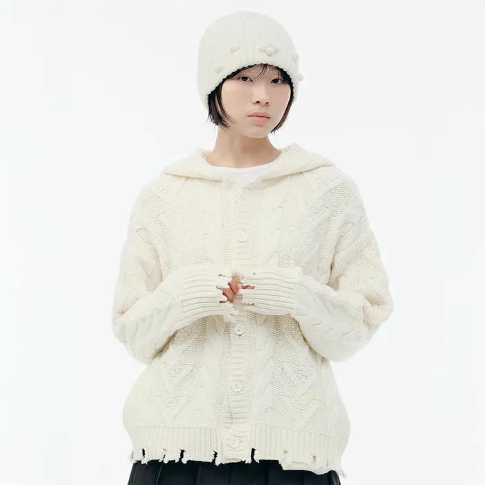 DAMAGED CABLE CARDIGAN [CREAM]