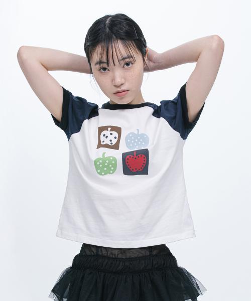 APPLE RAGLAN T-SHIRT, WHITE