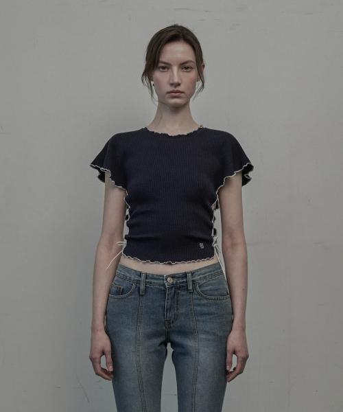 페이 와플 티셔츠-네이비