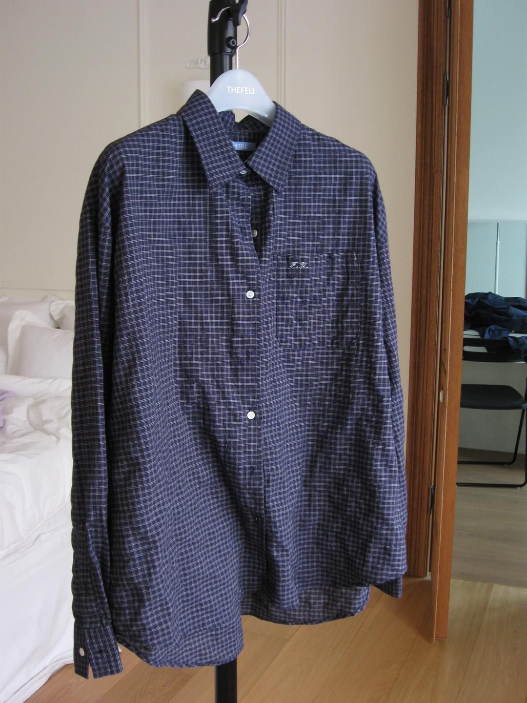 Classic washing check shirt ( navy )