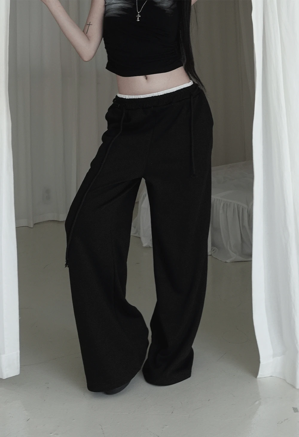 [3COLOR] colorblock strap training wide pants