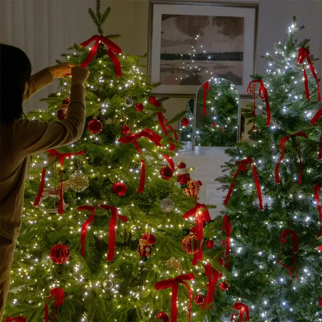 크리스마스 트리 장식 오너먼트 레드벨벳 리본 소품 4P