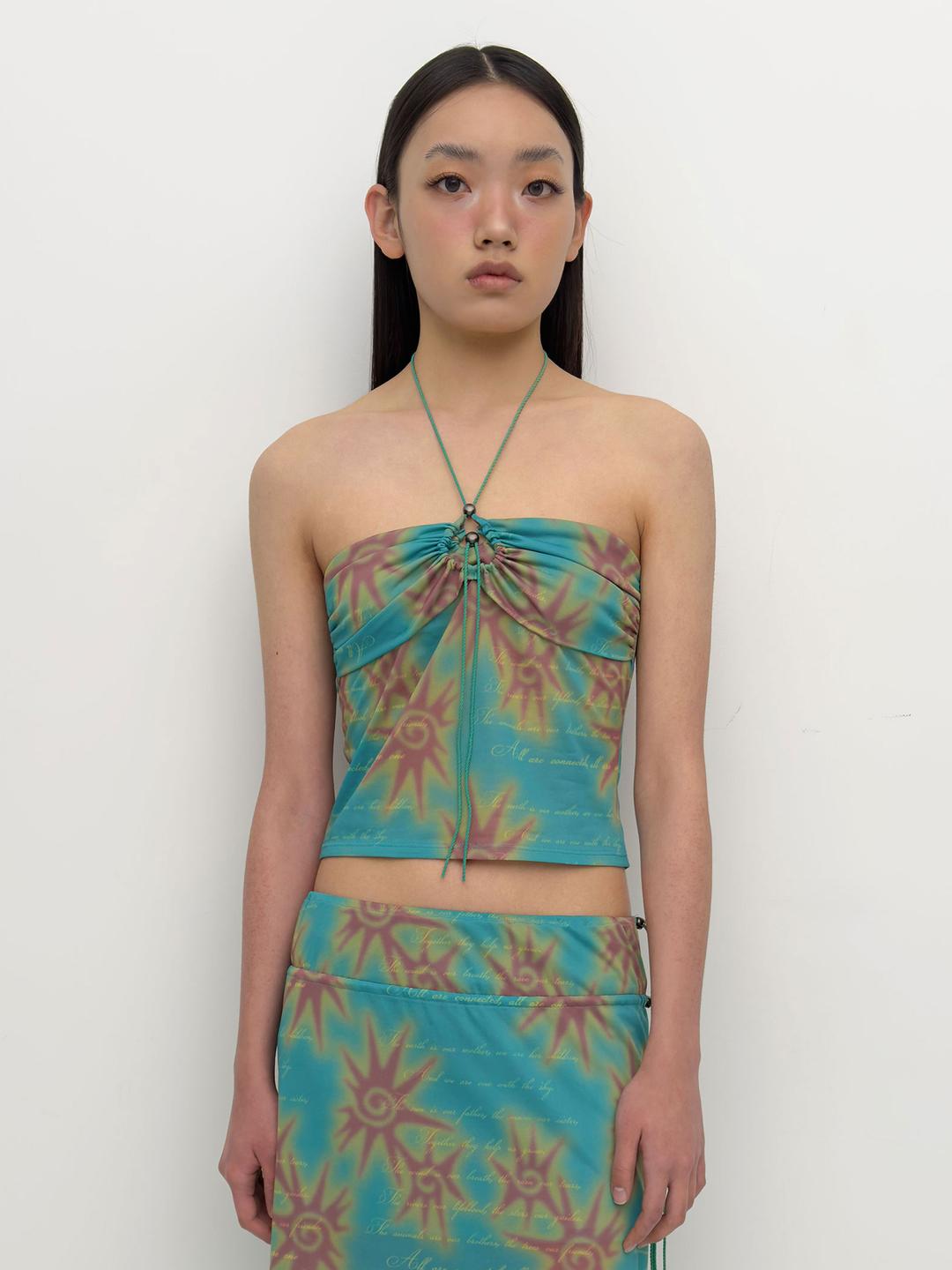 [6/1 예약배송] Mural mesh halter neck top Papaya