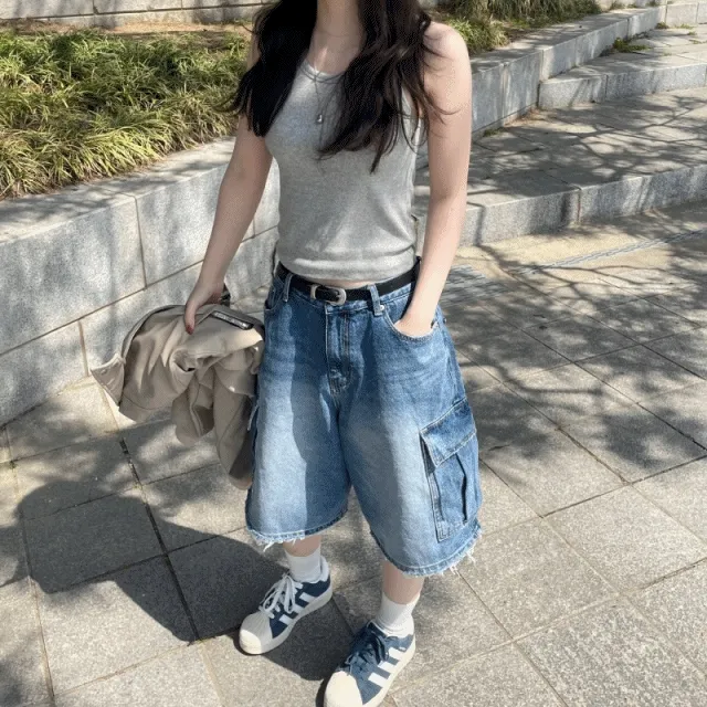 (UNISEX)데끼 카고 버뮤다 데님 팬츠(2color)