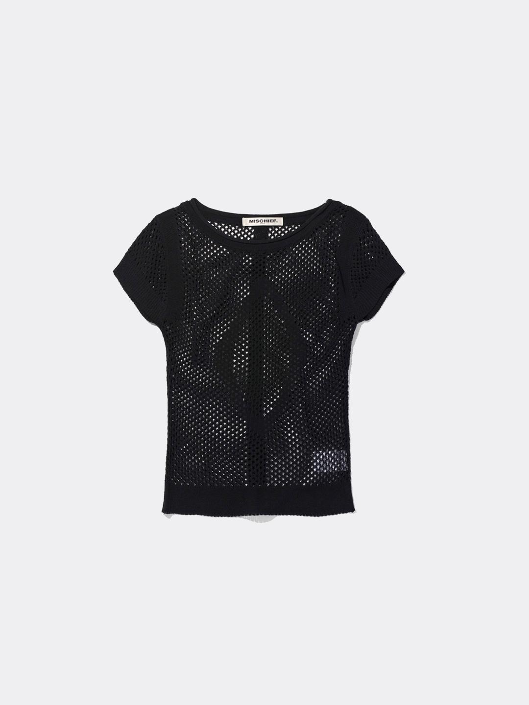 미스치프 RHOMBUS CROCHET KNIT SHORT SLEEVE-BLACK